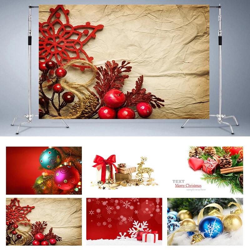 

Nitree Snowflake Light Spot Pine Christmas Balls Gift Box Deer Red Backdrop Photography Background Photo Studio Props Vinyl
