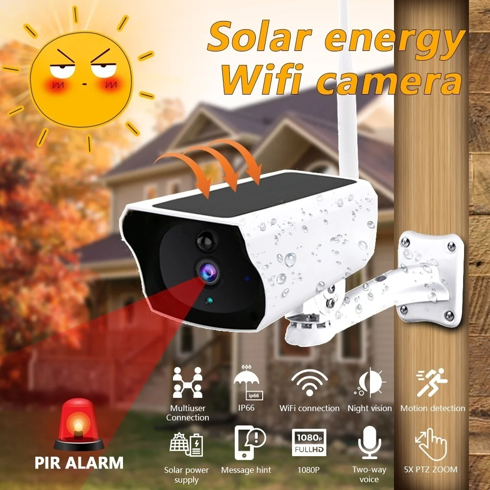 

1080P HD WIFI Solar Security IP Camera Outdoor CCTV Video Surveillance wifi Camera Night Vision Wireless PIR Motion Alarm IP67