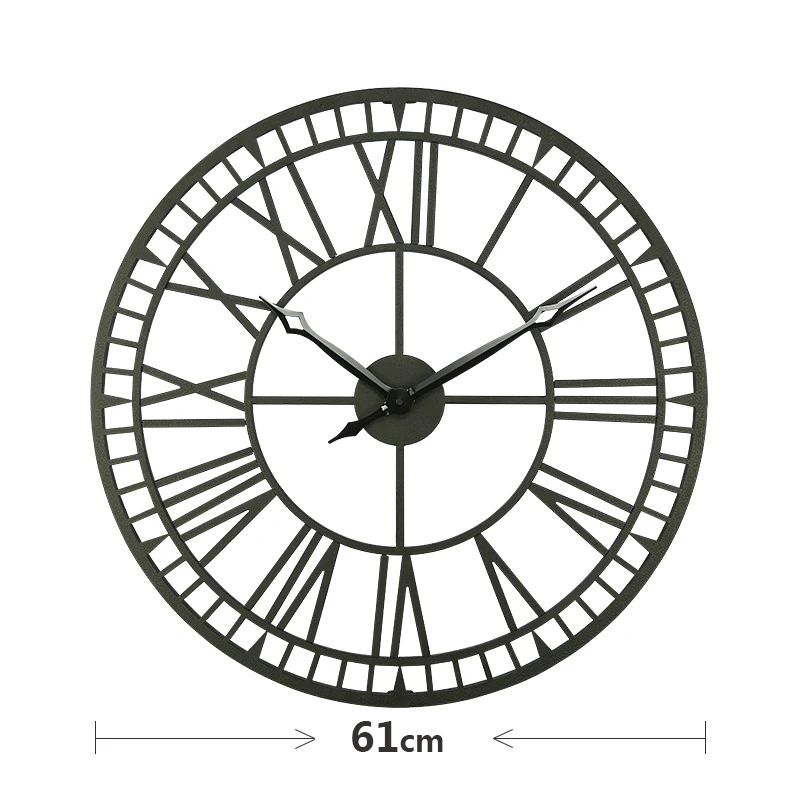 

New 80 cm Modern 3D Large Retro Black Iron Art Hollow Wall Clock Roman Numerals Home Decor