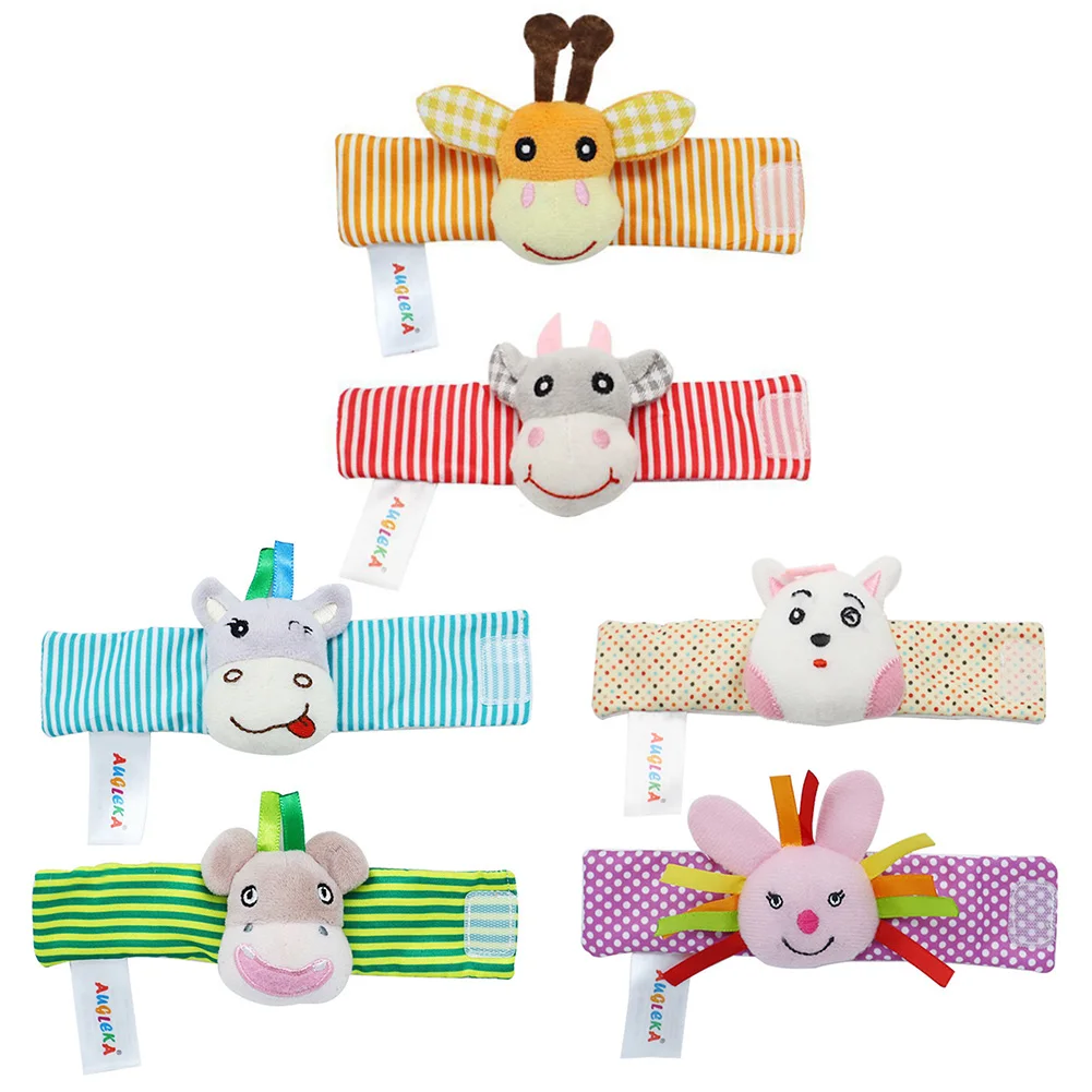 

Newborn Baby Wrist Rattles Handbell Wrist Strap Cartoon Soft Appease Toys