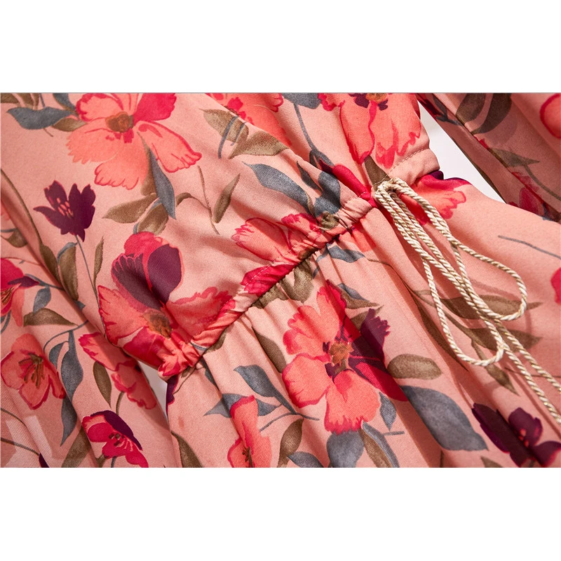 Шифоновое женское длинное платье с принтом летнее расклешенное v образным