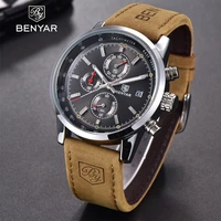 top brand benyar luxury sport mens watches chronograph waterproof quartz leather watch men relogio masculino erkek saati by 5102