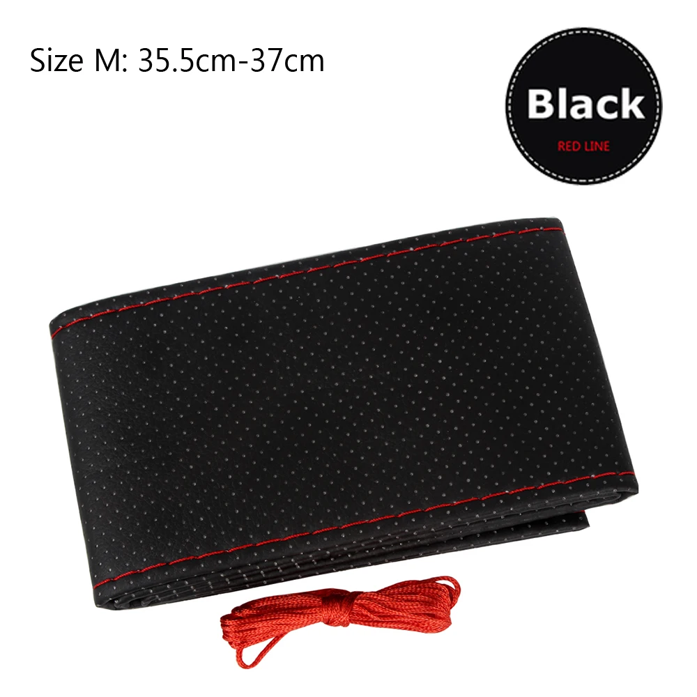 38cm Red Thread FORAUTO Кожаная оплетка на руль чехол рулевого колеса автомобиля с иглы и нитки искусственная кожа, Диаметр 38/40 см Авто-Стайлинг - Название цвета: 38cm Red Thread