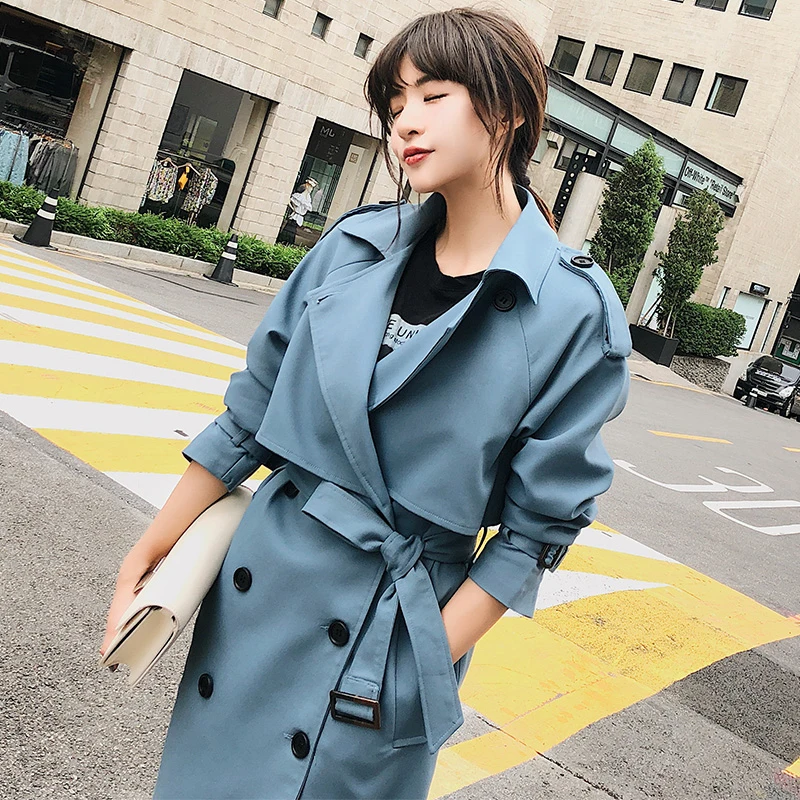 

Spring Autumn Double Breasted Mid-long Trench Coat Women Casual Streetwear Slim Belt Cloak Vintage Windbreaker Outwear