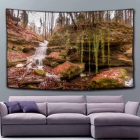 wall tapestry beautiful forest hanging waterfall hd scenery beach towel nature tenture mural polyester carpet