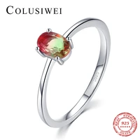 colusiwei romantic 925 sterling silver geometric cut oval watermelon tourmaline finger ring for women bride wedding ring jewelry