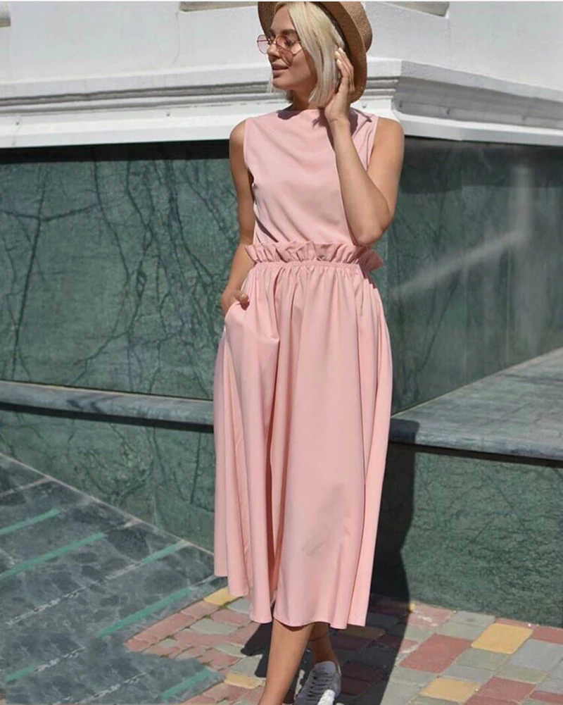 Женское длинное платье с оборками повседневное свободное пляжное круглым