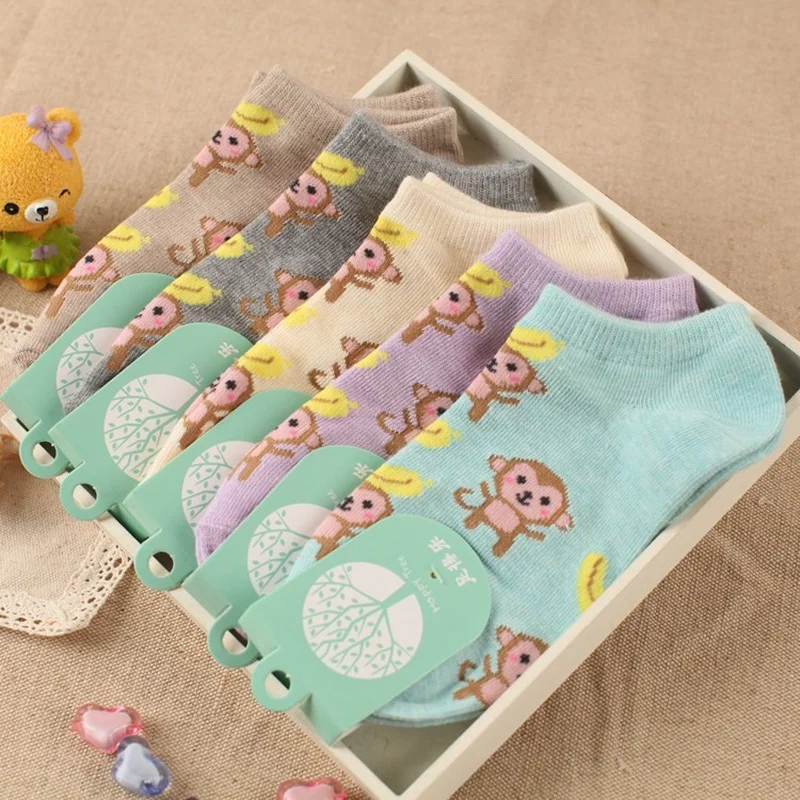 Распродажа 5 пар/лот милые носочки Для женщин мультфильм Животные короткие носки