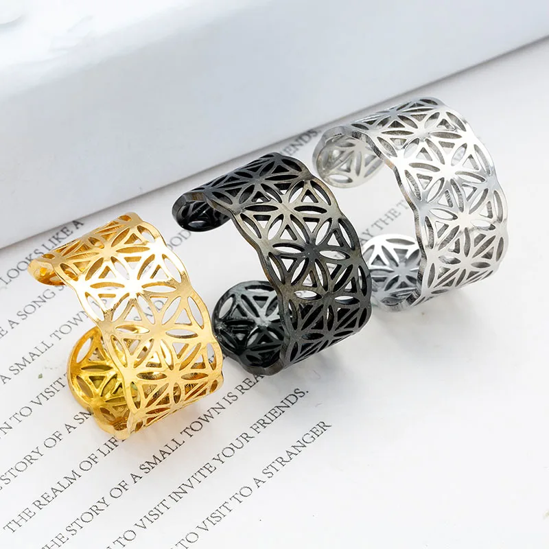 Инь цветок жизни кольцо из нержавеющей стали 316L символ амулет Для женщин мужские