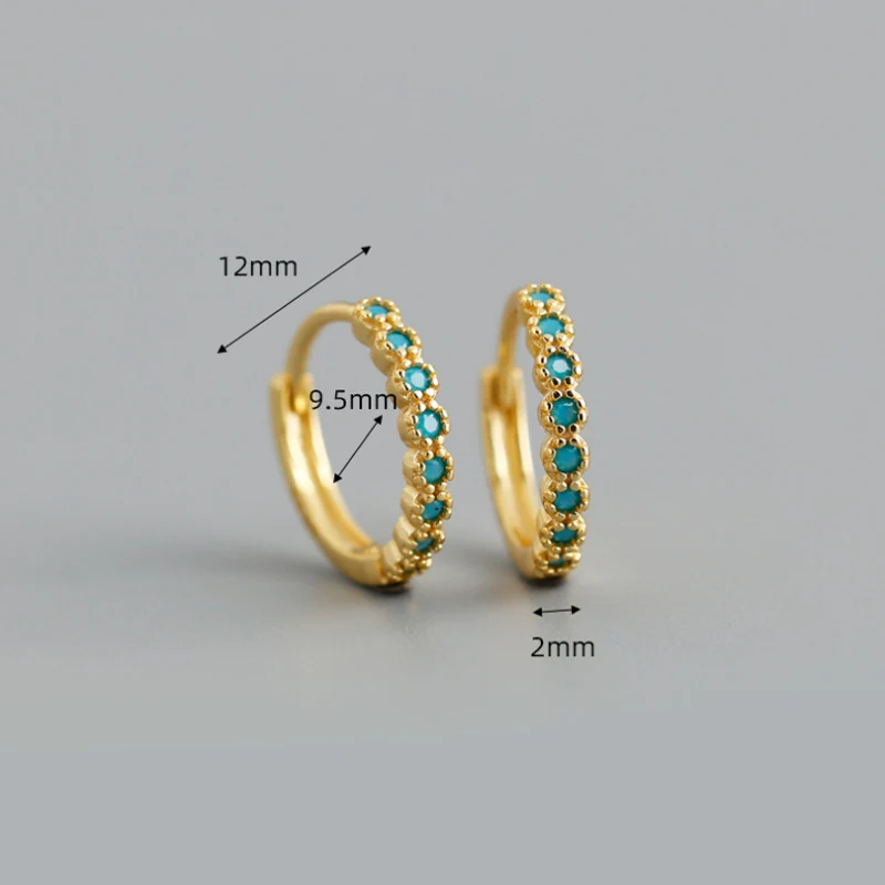 

JShine Slim Blue CZ Inlaid Flower Real S925 Sterling Silver Round Circle Ear Buckle Small Earlobe Hoop Earrings Fine Jewelry