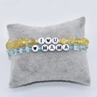 fashion sapphire stone irrgular beads heart love mama words bracelet for mom gift