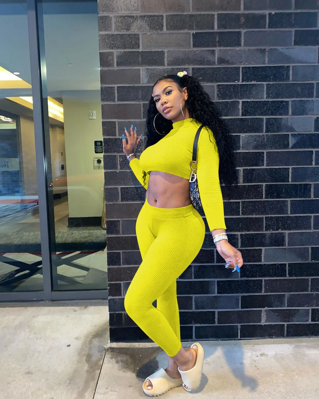 

Women Sportswear Autumn Long Sleeve Trouser Suit Solid Color High Collar Sports Set Casual High Waist Tight Outfits Gym Clothes