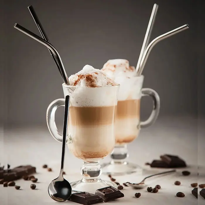 Набор из двух кружек с ложкой и трубочками MaxxMalus “Irish Cofe“ цвет серебро |