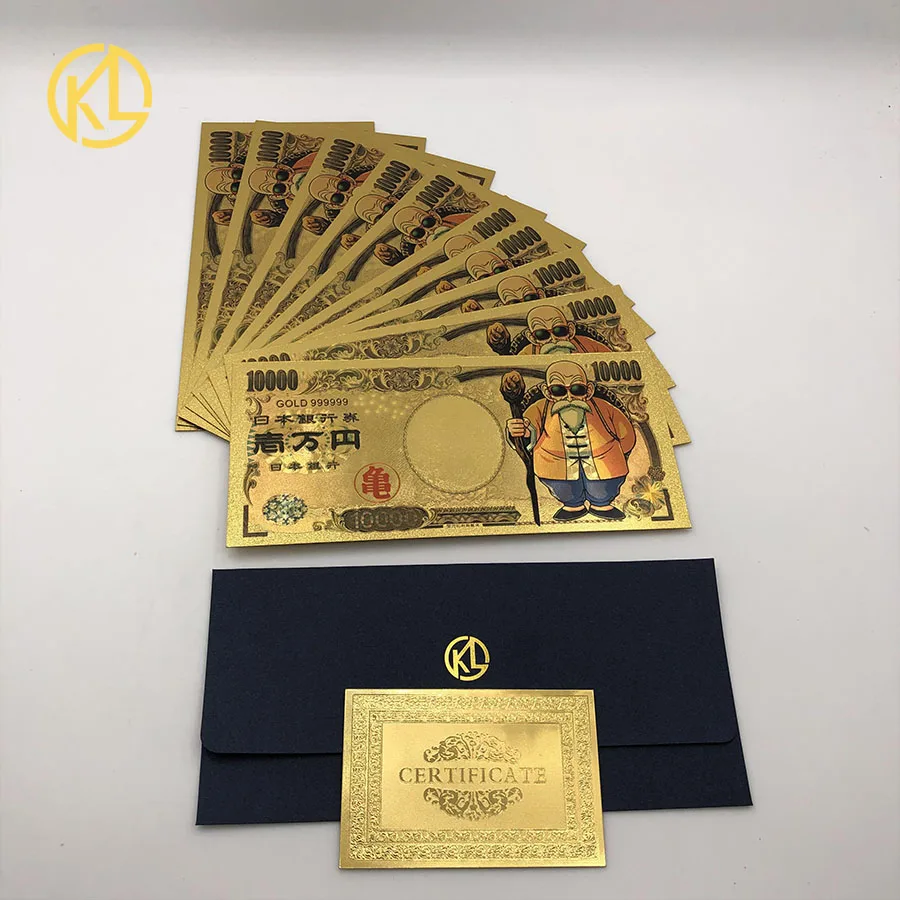 10 шт./лот Япония Dragon Ball Z Сон Гоку какаротто 10000 иена в позолоченная банкнота из золотой фольги воспоминание из детства коллекция - Цвет: 10pcs