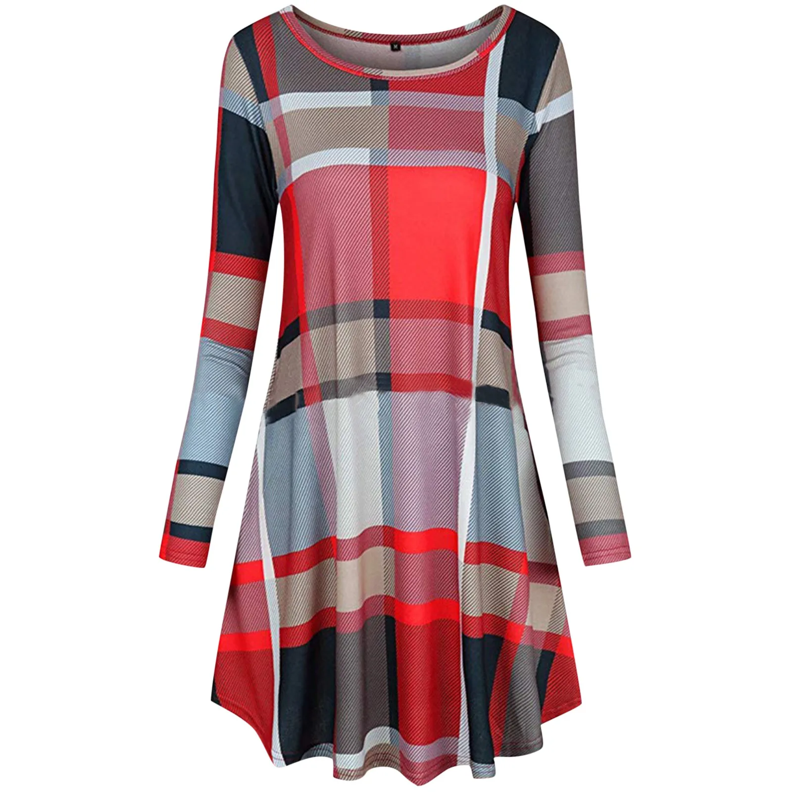 

Women's Casual Plaid Printed Dress O-Neck Long Sleeve Mini Dresses 2021 Autumn Female Loose Dress Vestidos Mujer