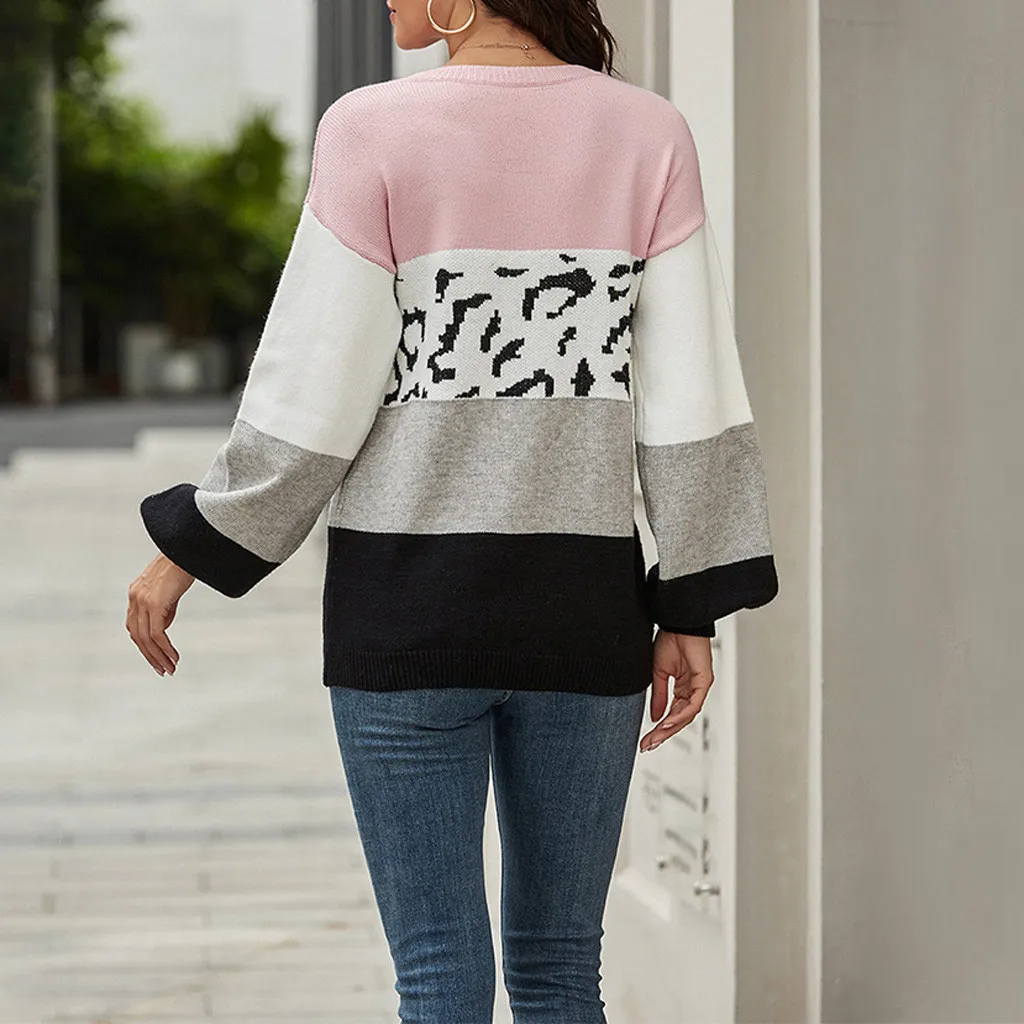 

Womail Leopard Printed Female Casual Streetwear Knitted Sweaters Pullovers Top Woman Clothes 2020 Winter Autumn Ladies sweater
