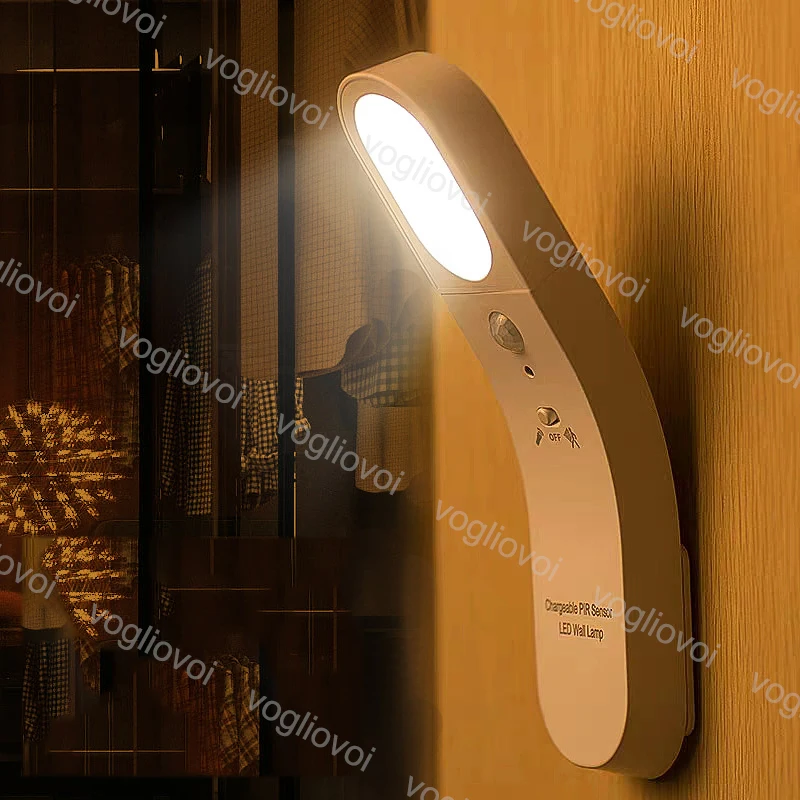 Vogliovoi Motion Sensor Led Light Night 6LEDs Rechargeable White Flashlight Wall Infrared Ray Lock | Лампы и освещение