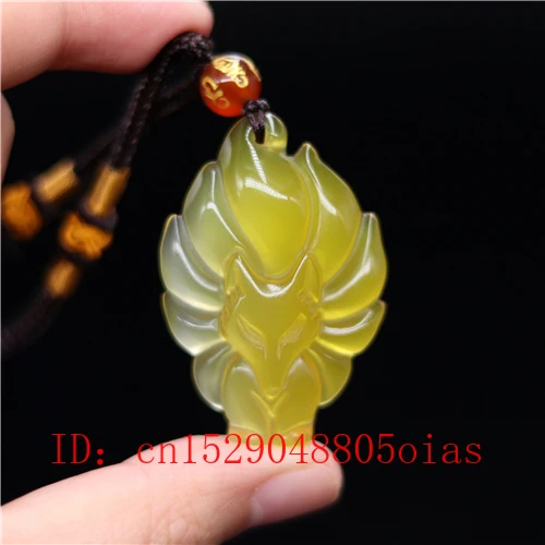 Ожерелье из натурального зеленого китайского нефрита с подвеской в виде лисы