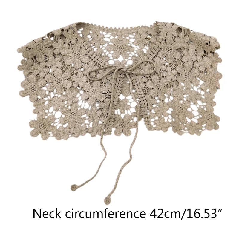 

Women Asymmetric Cotton Fake Collar Shawl Wrap Solid Color Hollow Out Floral Lace Necklace Scarf Crochet Knit Poncho
