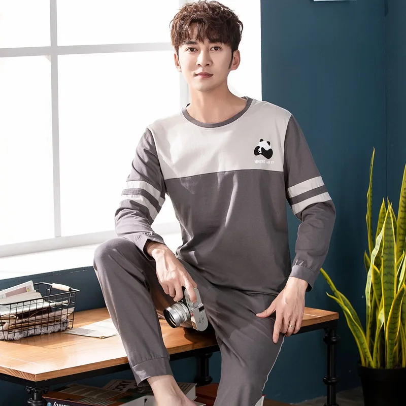 

Men's long sleeve pajamas, pajamas, underwear, 100%, home, autumn, 2019