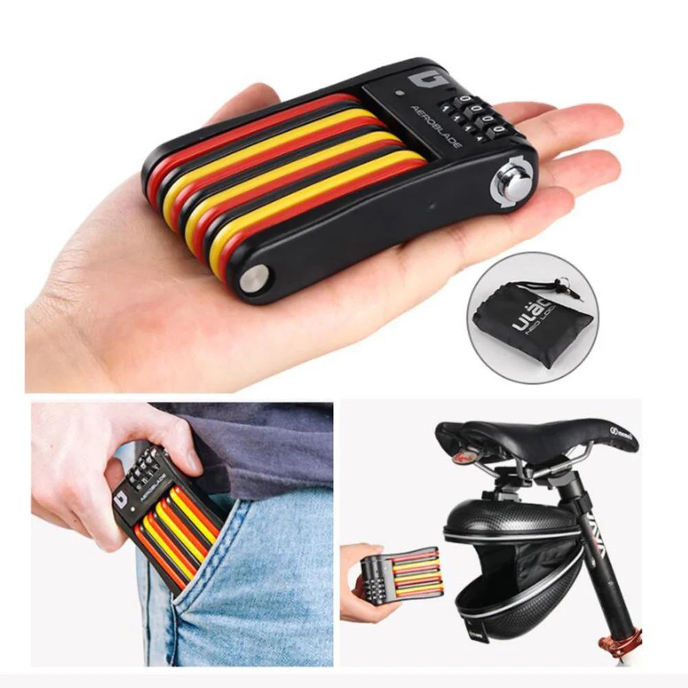 

4 Digit Password Lock Folding Bike Lock Metal Lock Anti-theft Lock (Black)