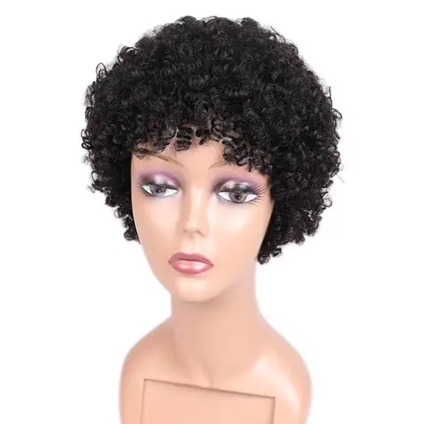 FAVE Короткие афро парик спираль кудрявые человеческие волосы парики для черных женщин Remy Бразильские Волосы Короткие афро кудрявые человеческие парики 6,5 Дюймов