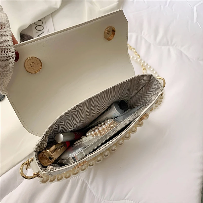 

Brand Lingge Pearl Shoulder Bag for Women Fashion Triangle Handbag and Purses Luxury Chain Crossbody Bags High Quality Clutch