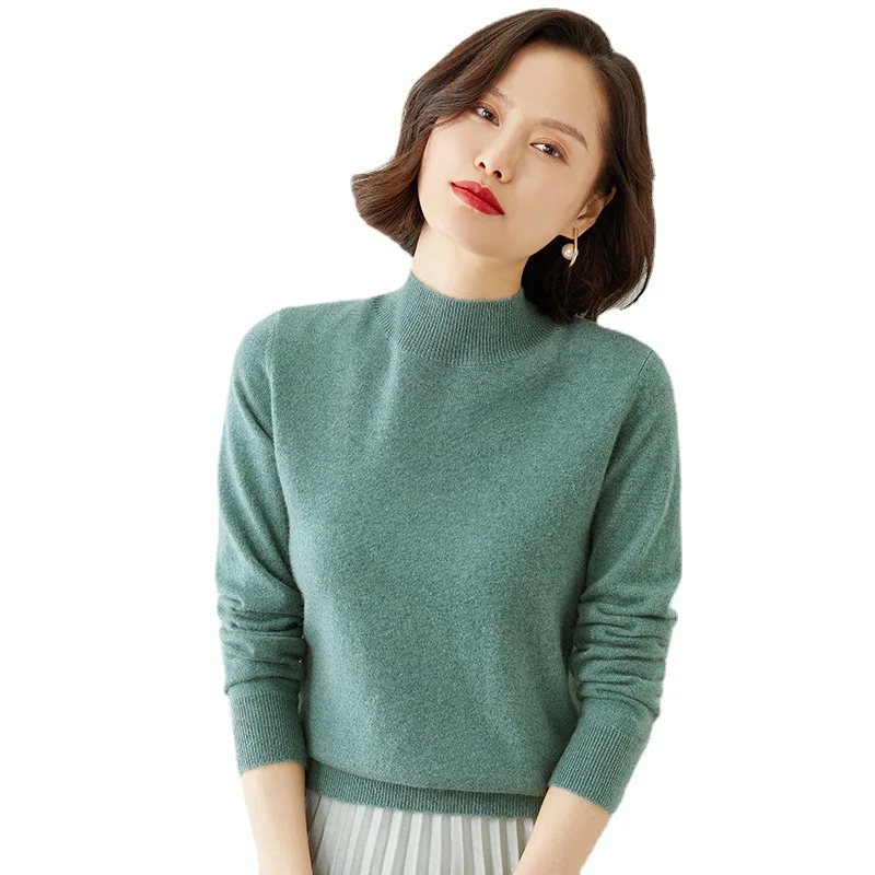 

2021 Autumn and Winter Newest Cardigan Women Half High Neck Bottoming Sweater Multi Colors Loose Thick Knit Sweater Women Tops
