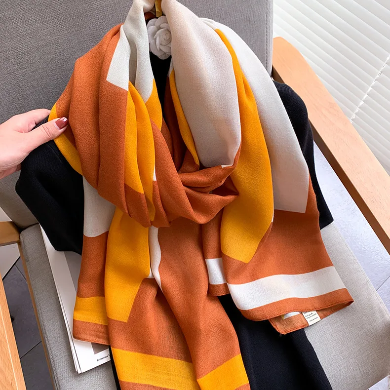 Новинка 2021 женский шарф с геометрическим принтом брендовый хлопковый роскошный