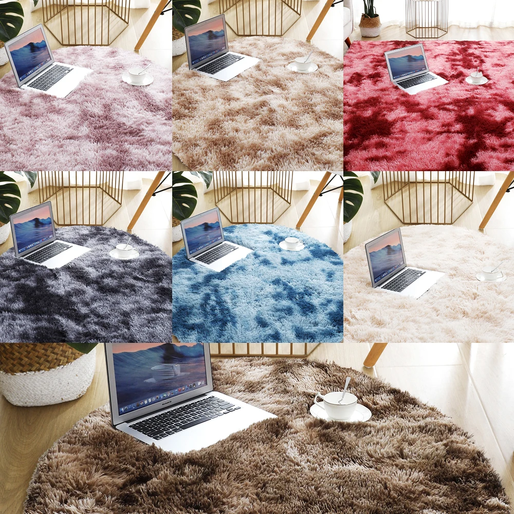 

Round Plush Carpet for Living Room Fluffy Rug Thick Bed Room Carpets Anti-slip Floor Soft Rugs Tie Dyeing Velvet Kids Room Mat