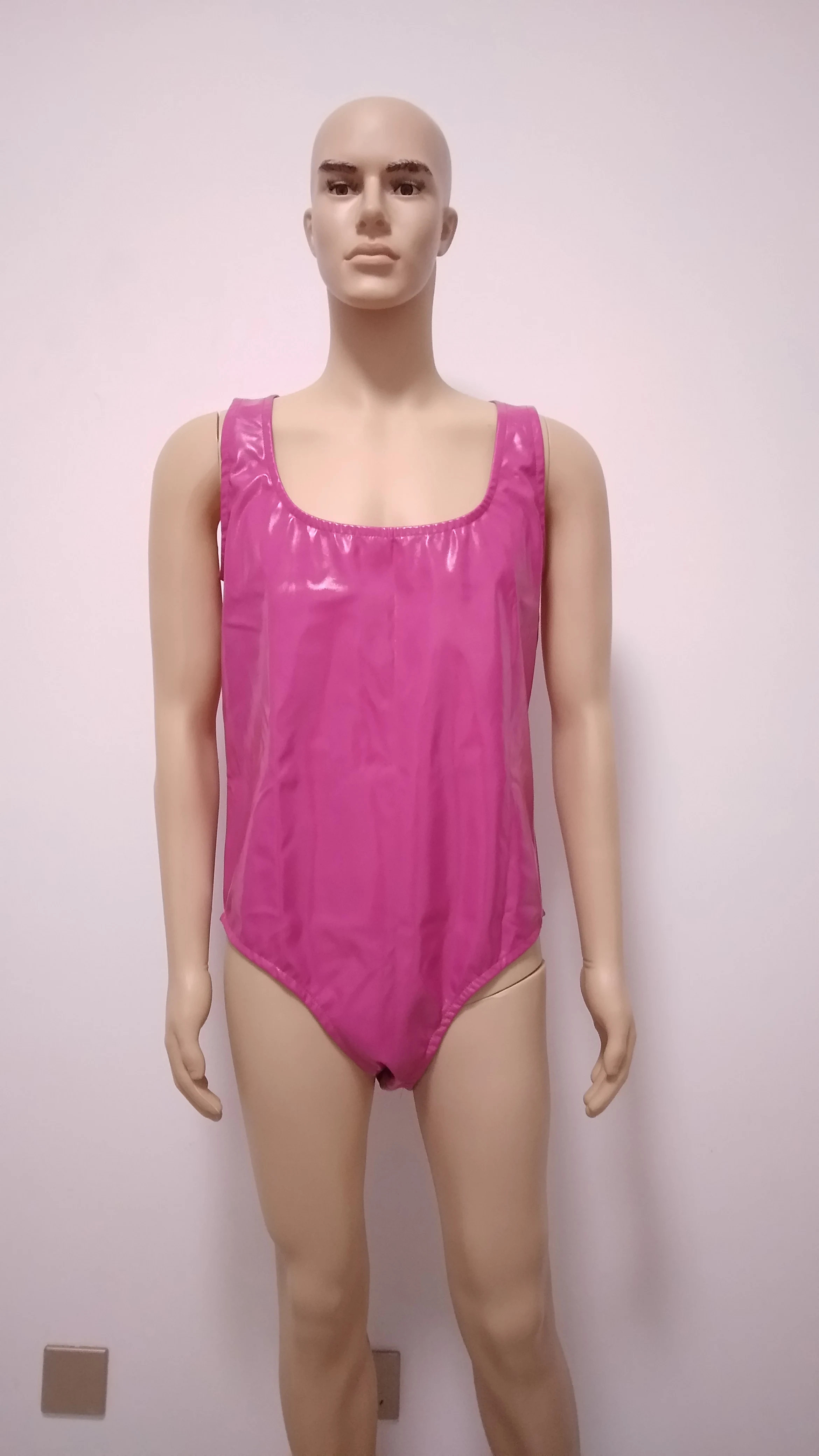 Латексные ПВХ латексный боди костюм топ с круглым вырезом мужская без рукавов