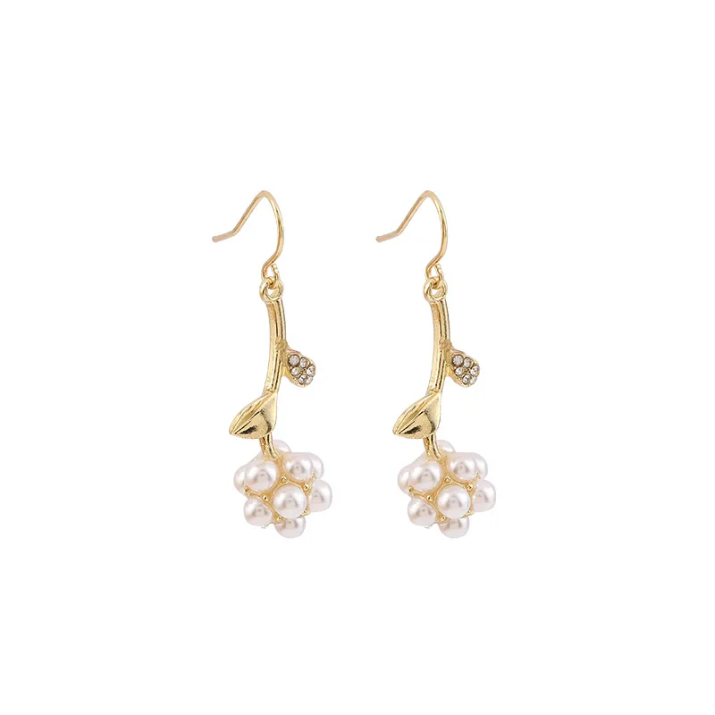 

Sweet Simulated Pearls Flower Rhinestone Leaf Branch Drop & Clip Earrings Women Wedding Luxury Jewelry Gifts Pendiente