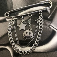 korean ins smiling face pin suit personalized metal brooch decorative chain pendant pin simple dropshipping
