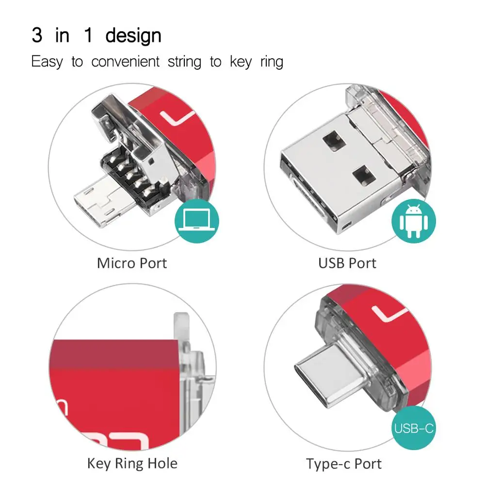 USB-флеш-накопители LEIZHANOTG 3 в 1 USB Type-C и Micro карта памяти для Samsung S10 S9 S8 S7 S5 S3 флешка