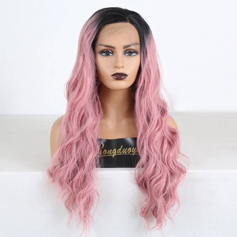 Парики из синтетического кружева спереди для женщин цвет Омбре розовый высокая