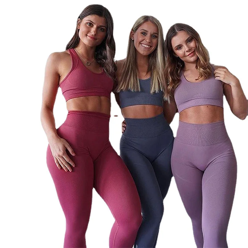 

2021 Summer Women's Sports Suit Vest Seamless Sexy Elastic Leggings Yoga Lady Hip Trousers Sweatsuit Fitness Clothes Set Pants