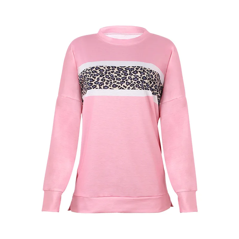 

2021 Spring European And American Leopard Print Long Sleeve Turtleneck Round Neck Loose Casual Sweatshirt Hoodie