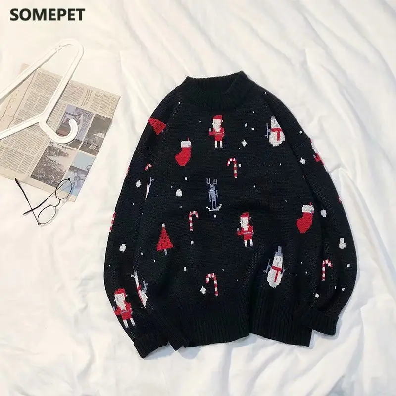

Christmas Sweater Mens Winter New Loose Large Size Wool Couple Christmas Sweater O-neck Men Pullover Sweaters Jersey Hombr