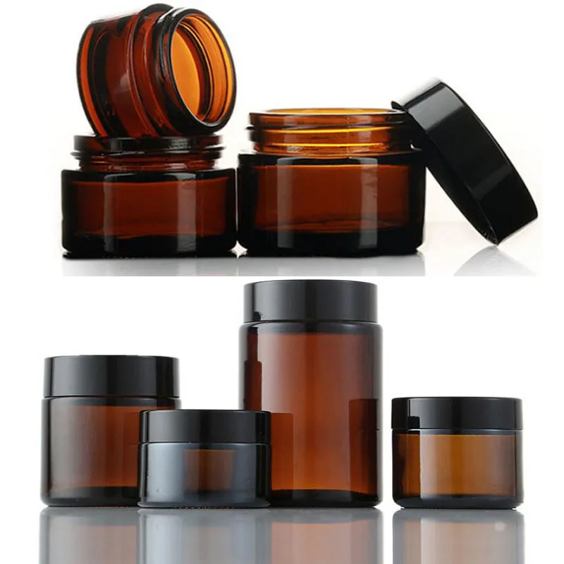 4/1pcs Empty New Amber Glass Jar Container Cosmetic Cream Lotion Bottle Hand Cream Travel Home Container Storage Box Bottling