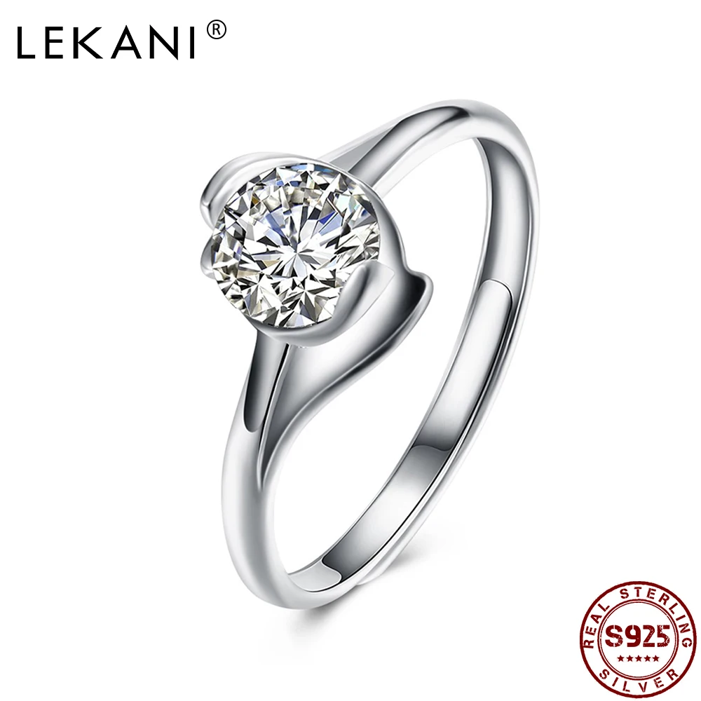 

LEKANI Women's Ring 925 Sterling Silver Simple Geometry Round Cubic Zirconia Adjustable Rings Female Trendy Party Jewelry