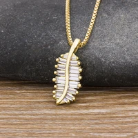 aibef new arrival leaf feather gold pendant necklace copper zircon long chain charm party wedding birthday statement jewelry