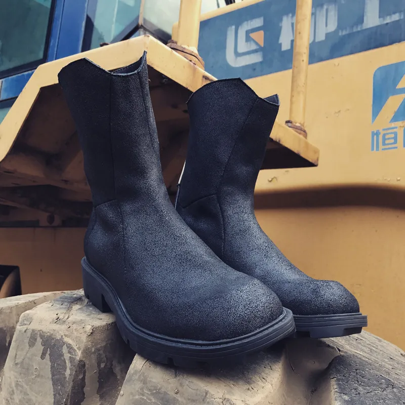 Мужские ковбойские ботинки из натуральной кожи Винтажные на молнии в стиле