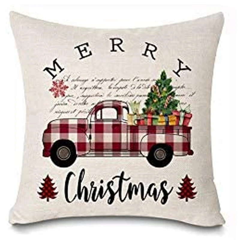 

Christmas Throw Pillow Cover 18 x 18 Inch Farmhouse Decorations Winter Holiday Rustic Linen Cushion Case for Sofa Couch Promotio