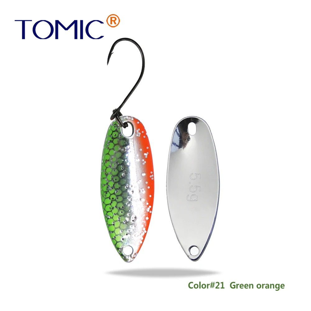 Green Orange-Silver Tomic 2 г 3,5 г 5,5 г латунные рыболовные лезвия 1 шт. набор сверхлегкий УФ цвет металлическая приманка микро литье форель бас ложка - Цвет: Green Orange-Silver