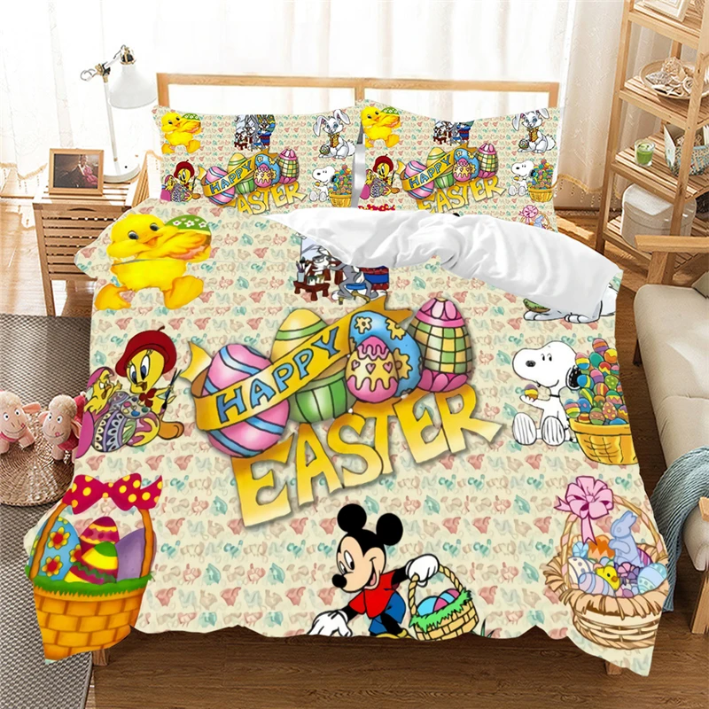 

Easter Minnie Mickey Bedding Set Disney Cartoon Duvet Cover Set Pillowcase Easter Gift Queen King Size Comforter Bedding Sets
