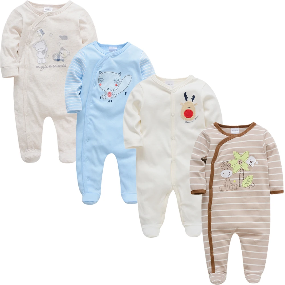 

Honeyzone Autumn Baby Boy Clothes 3 4 pcs/set 100% Cotton Soft Cute Printed Newborn Girls Romper Infant Clothing Jumpsuit