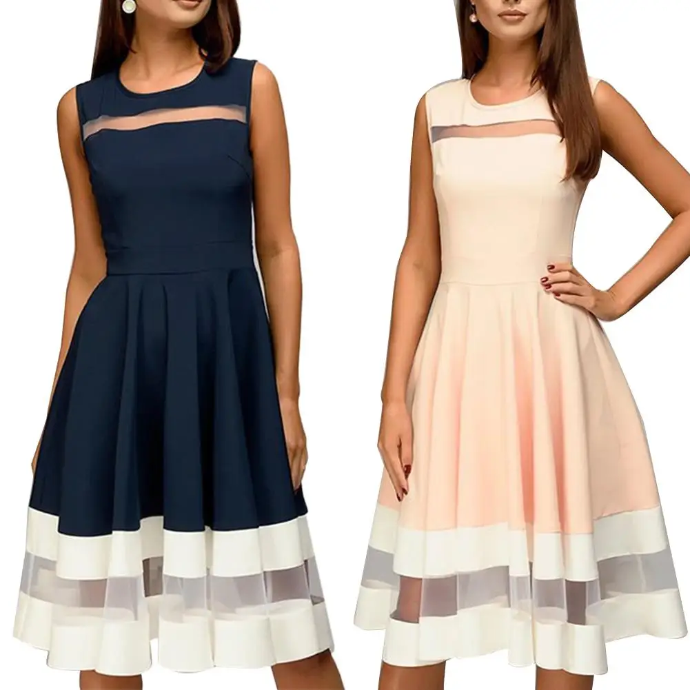 Женское винтажное платье трапеция до колена черное Сетчатое с цветными