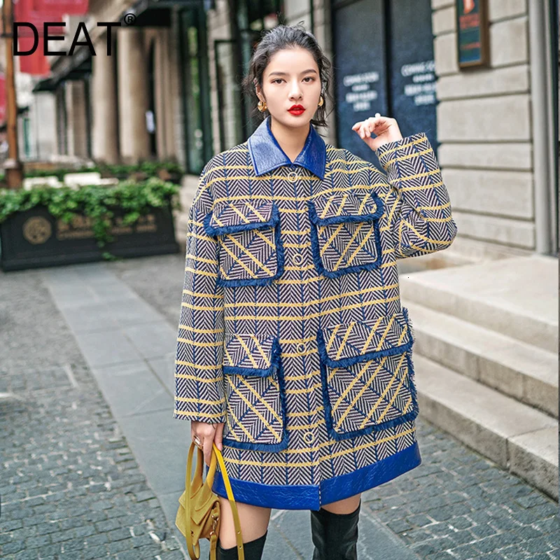 DEAT новинка 2019 зимнее уличное Женское пальто отложной воротник пэтчворк