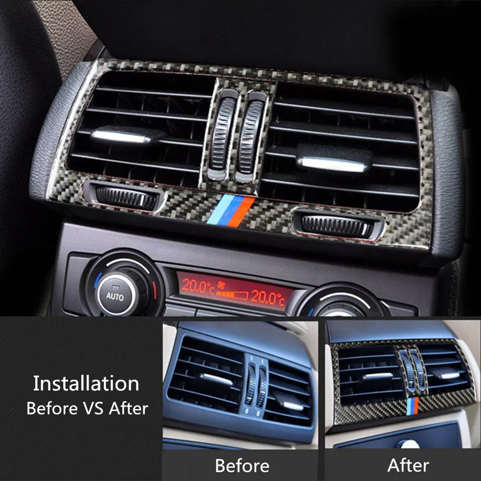 

Carbon Fiber Car Interior Rear Air Conditioner Outlet Vent Panel Cover Trim Stickers For BMW E70 E71 X5 X6 2008-2013 Accessories