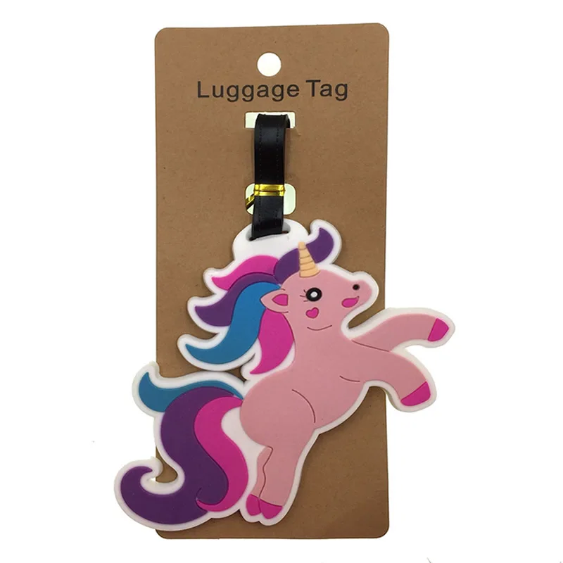 1 Cartoon Animal Unicorn Luggage Tags Portable Travel Accessories Silica Gel Suitcase Addres Holder Women Baggage Boarding Label - Цвет: 1
